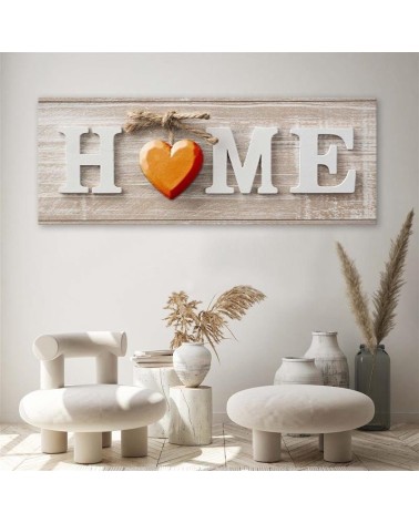 Bild - Hausaufschrift mit orangefarbenem Herz auf hellem Holz | Feeby