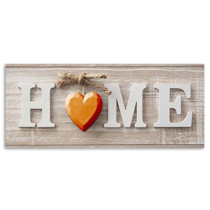 Bild - Hausaufschrift mit orangefarbenem Herz auf hellem Holz | Feeby