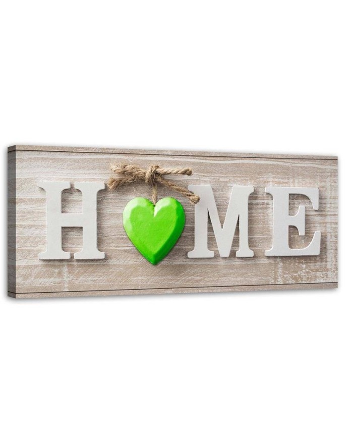 Napis Home z zielonym sercem - Obraz do salonu | FEEBY