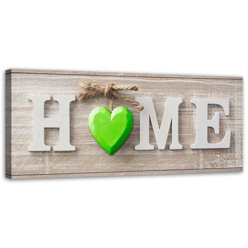 Napis Home z zielonym sercem - Obraz do salonu | FEEBY