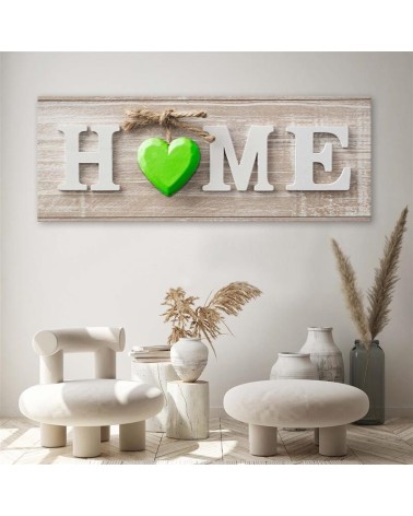 Bild - Hausaufschrift mit grünem Herz auf hellem Holz | Feeby