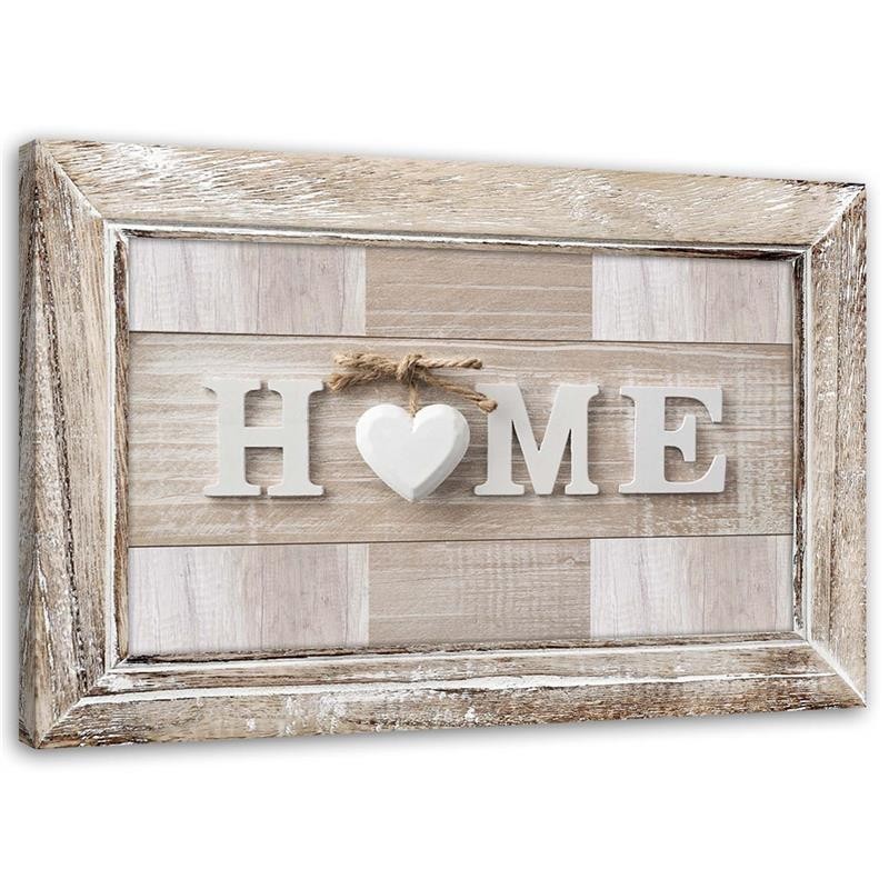 Napis Home w jasnym drewnie z ramą - Obraz do sypialni | FEEBY