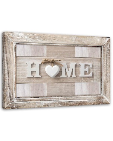 Leinwandbild - Hausaufschrift in hellem Holz mit Rahmen | Feeby