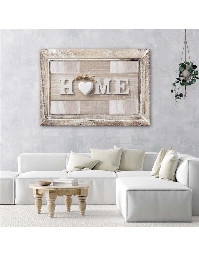 Napis Home w jasnym drewnie z ramą - Obraz do sypialni | FEEBY