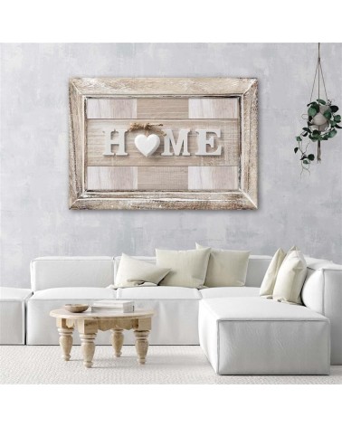 Leinwandbild - Hausaufschrift in hellem Holz mit Rahmen | Feeby