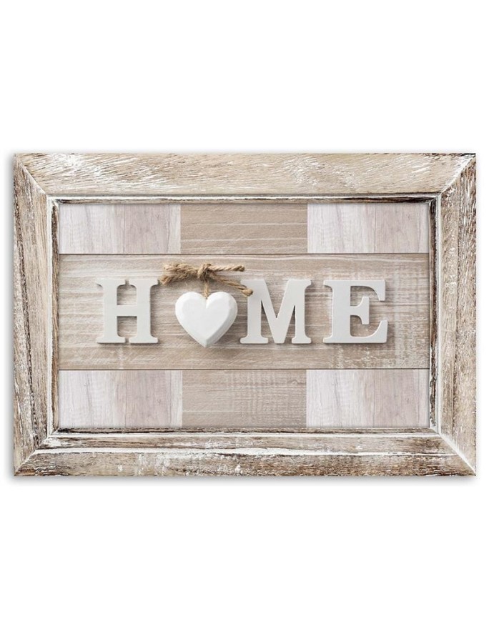 Napis Home w jasnym drewnie z ramą - Obraz do sypialni | FEEBY