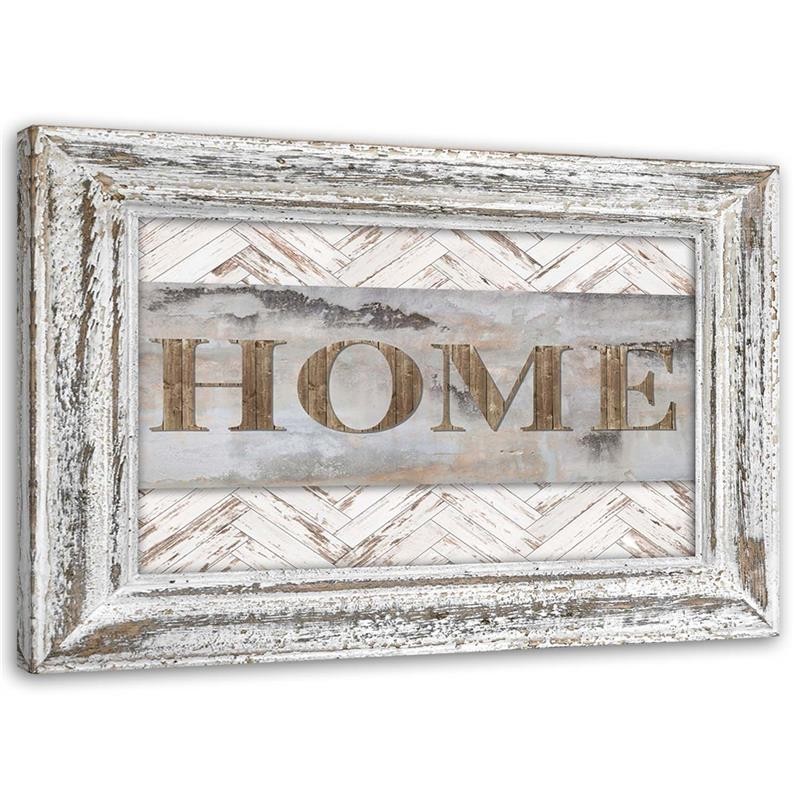 Napis Home w rustykalnej ramie - Obraz do sypialni | FEEBY