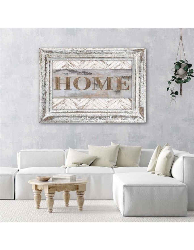 Napis Home w rustykalnej ramie - Obraz do sypialni | FEEBY