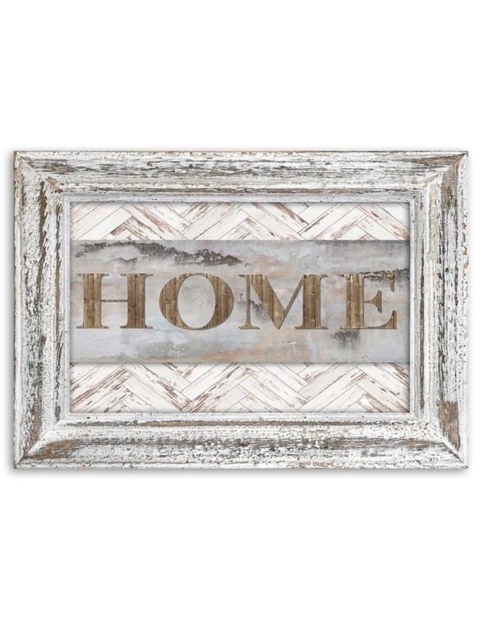 Napis Home w rustykalnej ramie - Obraz do sypialni | FEEBY