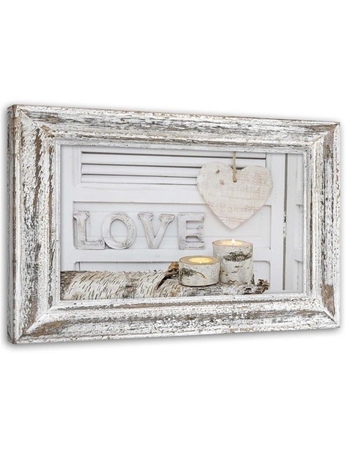 Napis Love i serce w odcieniach brzozy - Obraz do sypialni | FEEBY