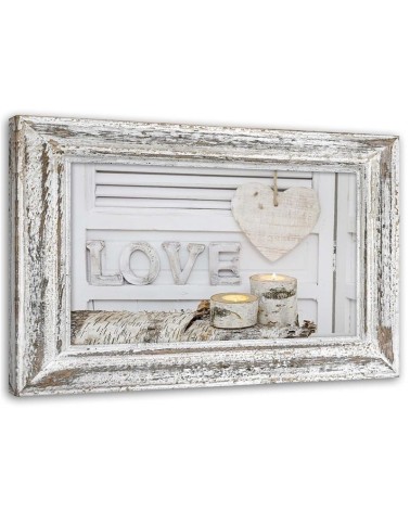Love inscription and heart in birch tones - Picture on Canvas  for the bedroom | FEEBY