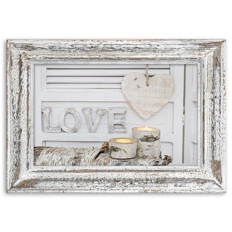 Modernes Wandbild - Hausaufschrift und Herz in Birkentönen | Feeby