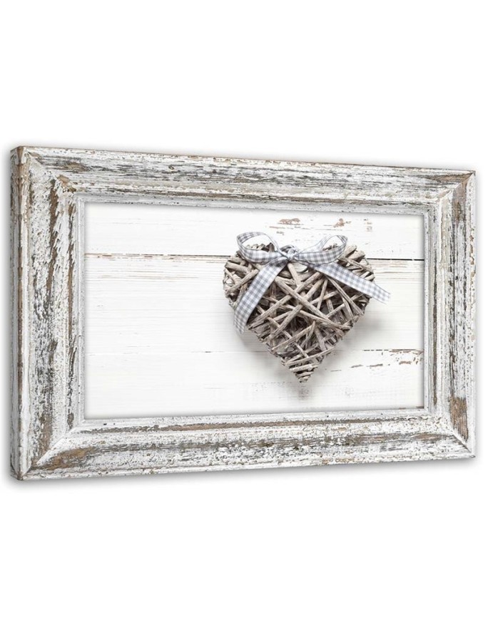 Leinwandbild - Geflochtenes Herz mit Holzbogen | Feeby