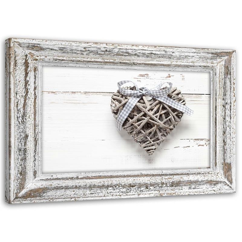 Leinwandbild - Geflochtenes Herz mit Holzbogen | Feeby