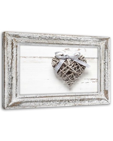 Leinwandbild - Geflochtenes Herz mit Holzbogen | Feeby