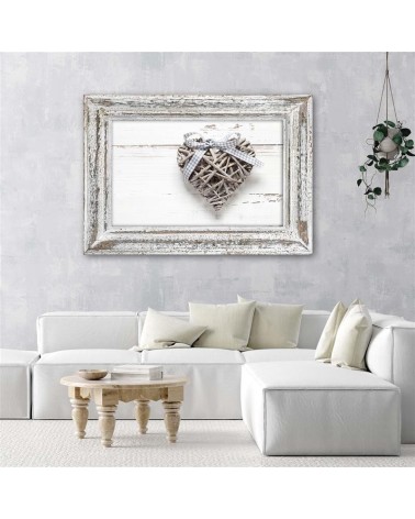 Leinwandbild - Geflochtenes Herz mit Holzbogen | Feeby