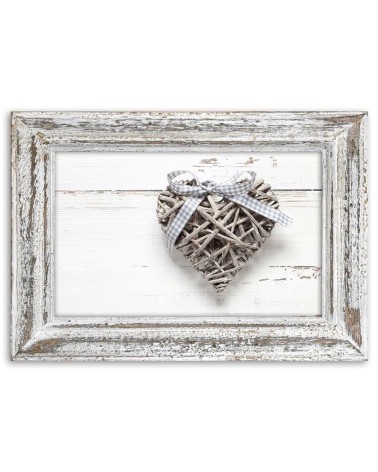 Leinwandbild - Geflochtenes Herz mit Holzbogen | Feeby