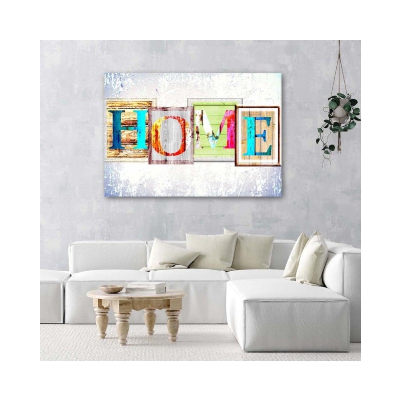 Leinwandbild - HOME-Inschrift aus Ziegelsteinen | Feeby