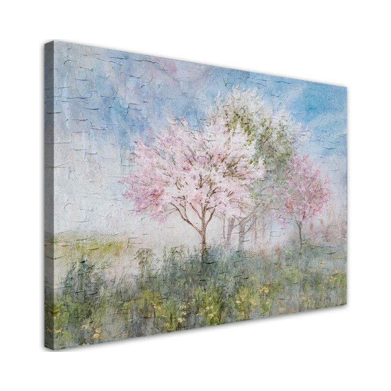 Blossoming tree in a meadow landscape Canvas print for living room | FEEBY