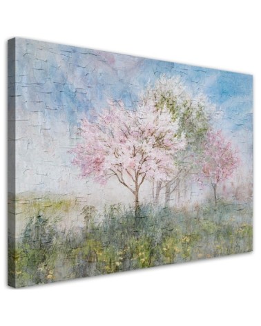 Blossoming tree in a meadow landscape Canvas print for living room | FEEBY