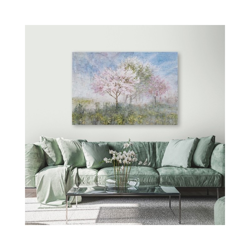 Leinwandbild - Ein blühender Baum in der alten Wiese | Feeby