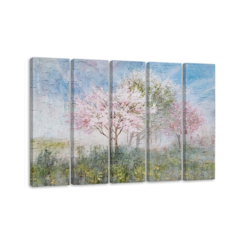 Modernes Wandbild - Ein blühender Baum in der alten Wiese | Feeby