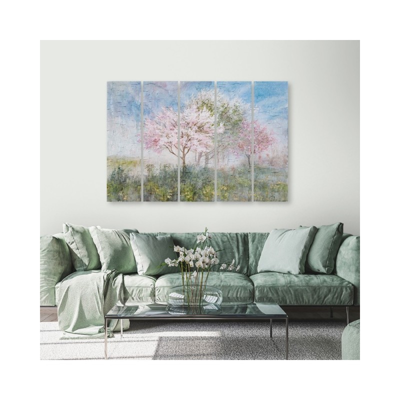 Modernes Wandbild - Ein blühender Baum in der alten Wiese | Feeby