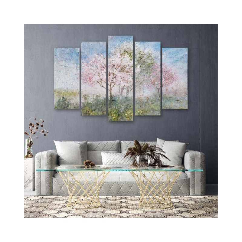 Modernes Wandbild - Ein blühender Baum in der alten Wiese | Feeby