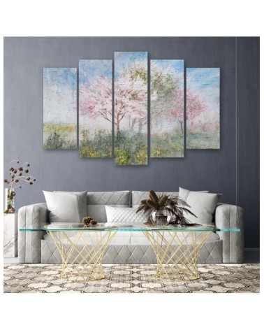 Modernes Wandbild - Ein blühender Baum in der alten Wiese | Feeby