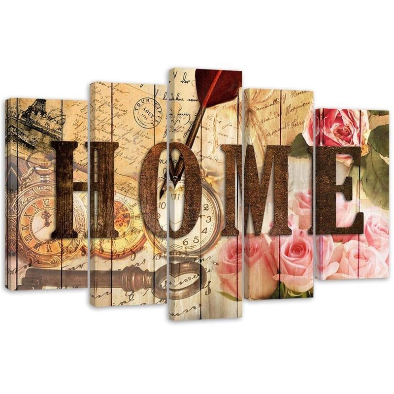 Leinwandbild - Home Retro Blumen Aufschrift | Feeby