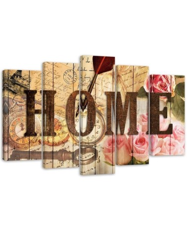 Leinwandbild - Home Retro Blumen Aufschrift | Feeby