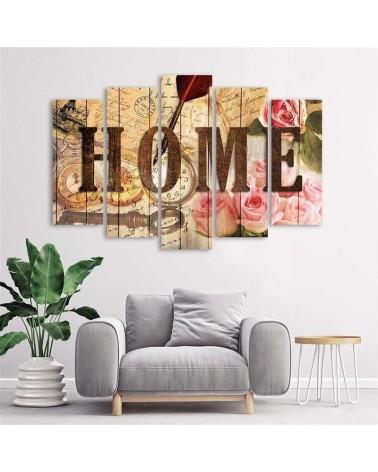 Leinwandbild - Home Retro Blumen Aufschrift | Feeby