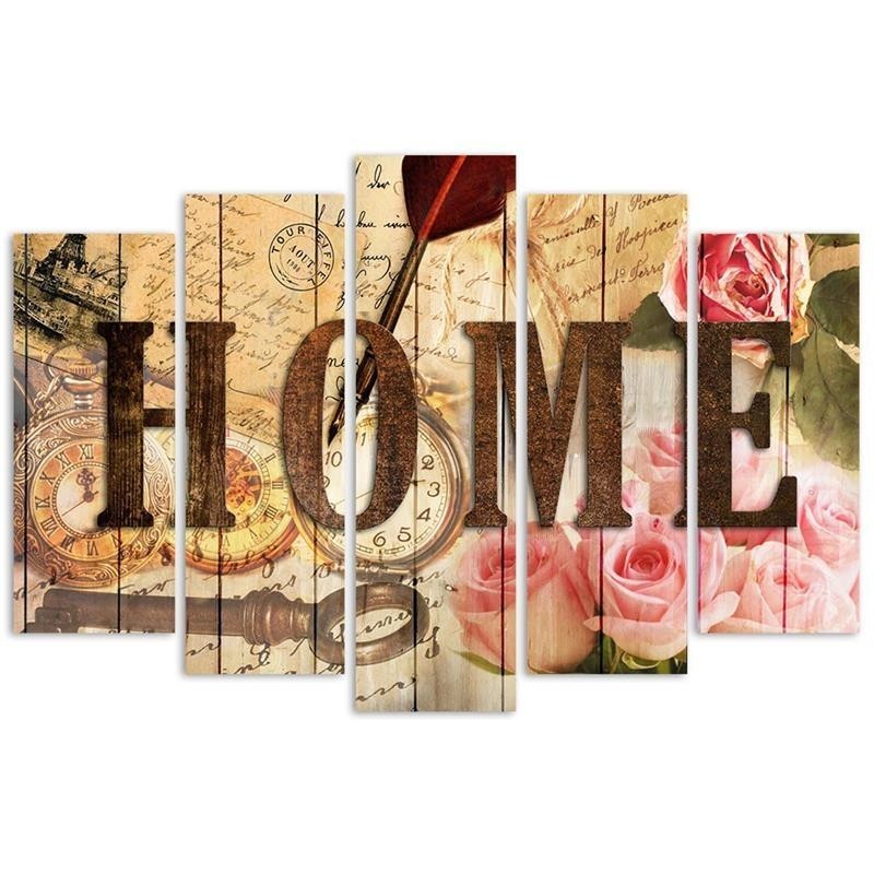 Leinwandbild - Home Retro Blumen Aufschrift | Feeby