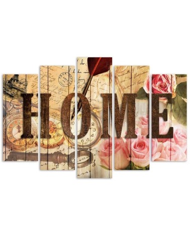 Leinwandbild - Home Retro Blumen Aufschrift | Feeby