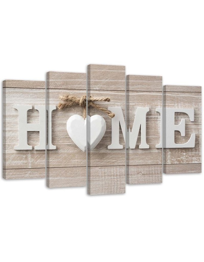 Wandbild für Wohnzimmer - Herz Home Holz Shabby Beige | Feeby
