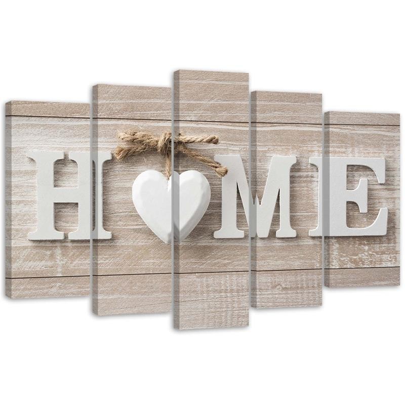Wandbild für Wohnzimmer - Herz Home Holz Shabby Beige | Feeby