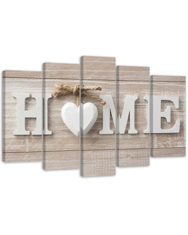 Wandbild für Wohnzimmer - Herz Home Holz Shabby Beige | Feeby