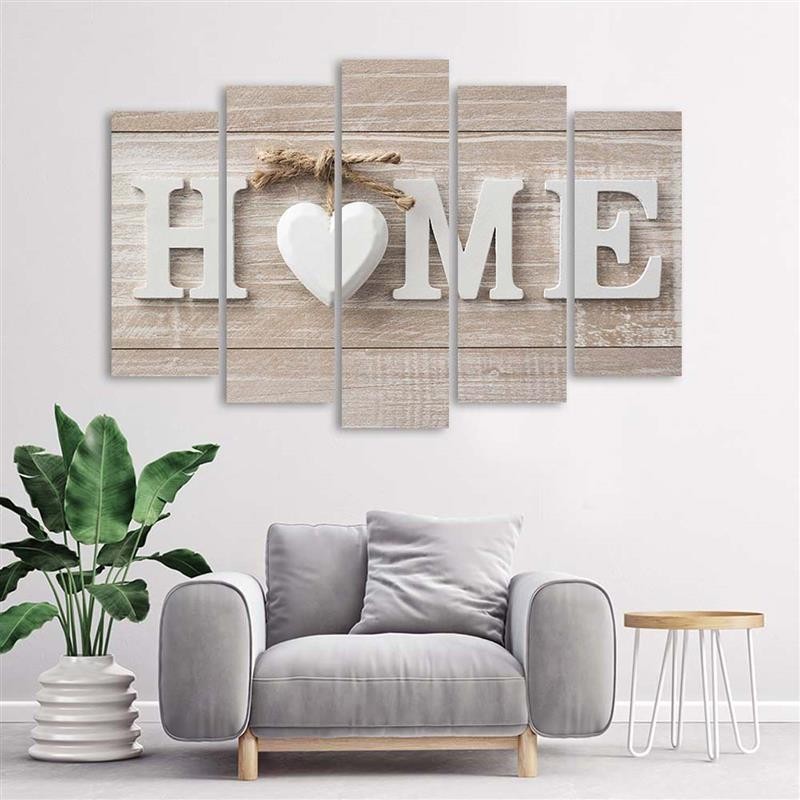 Wandbild für Wohnzimmer - Herz Home Holz Shabby Beige | Feeby