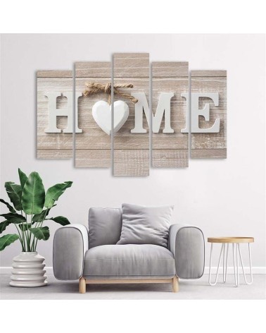 Wandbild für Wohnzimmer - Herz Home Holz Shabby Beige | Feeby
