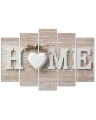 Wandbild für Wohnzimmer - Herz Home Holz Shabby Beige | Feeby