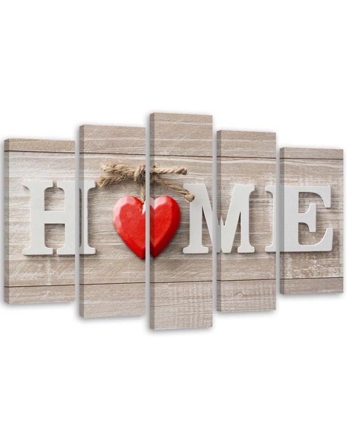 Napis Home z czerwonym sercem - Obraz ścienny sypialni | FEEBY