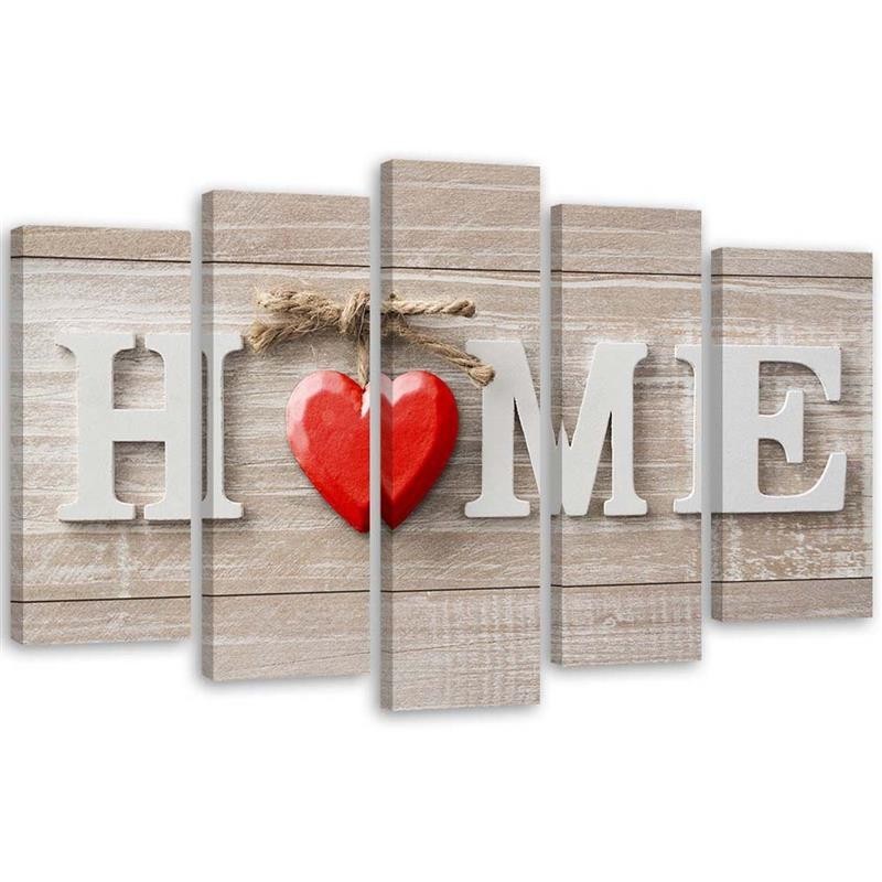 Napis Home z czerwonym sercem - Obraz ścienny sypialni | FEEBY