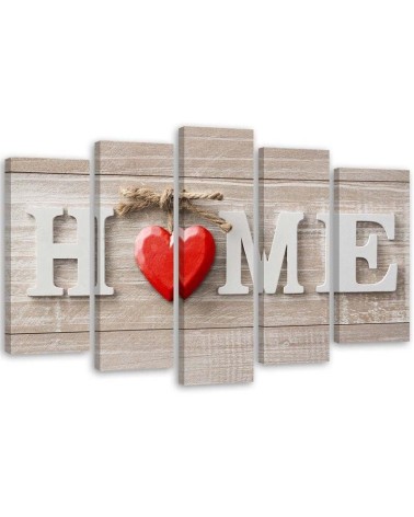 5 Piece Home inscription with red heart - Bedroom wall art painting | FEEBY