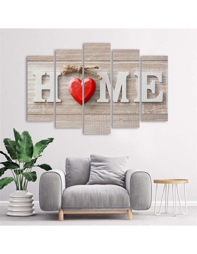 Napis Home z czerwonym sercem - Obraz ścienny sypialni | FEEBY