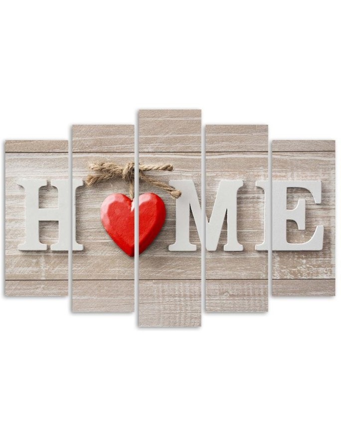 Napis Home z czerwonym sercem - Obraz ścienny sypialni | FEEBY