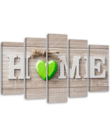 Obraz dekoracyjny - Napis Home z zielonym sercem na jasnych deskach