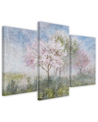 Decorative 3 piece Canvas painting - Flowering tree on an old meadow | FEEBY