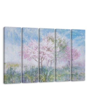 Bedroom canvas painting - Flowering tree in a meadow | FEEBY