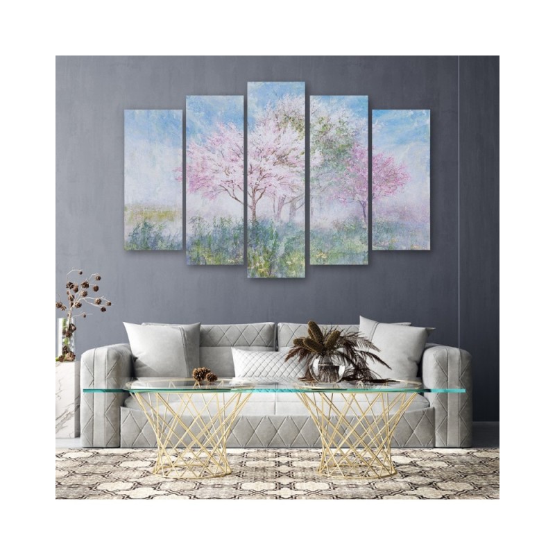 Leinwandbild - Ein blühender Baum in der Wiese | Feeby