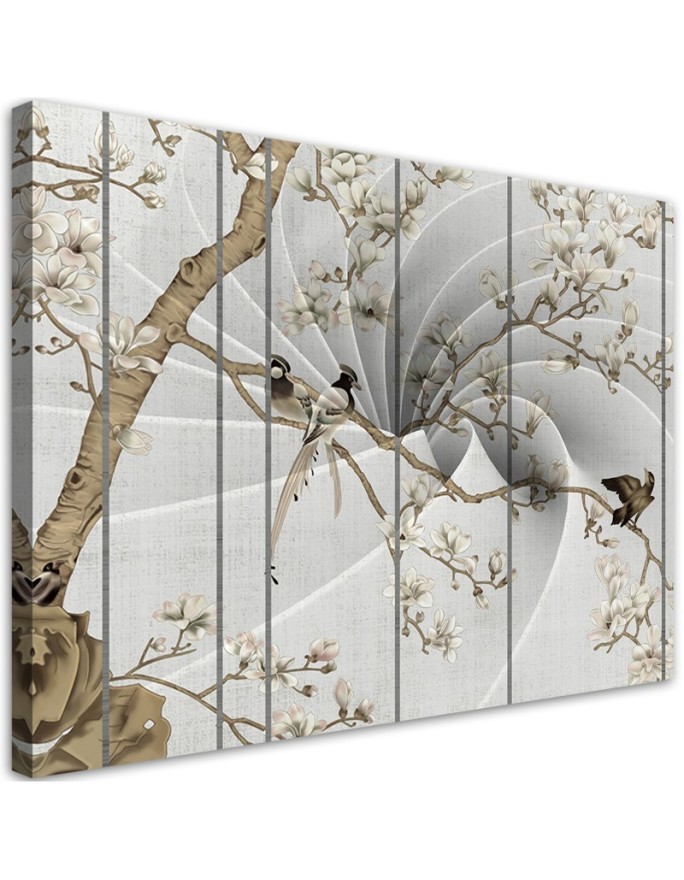Leinwandbild - Vögel auf dem Magnolienbaum | Feeby